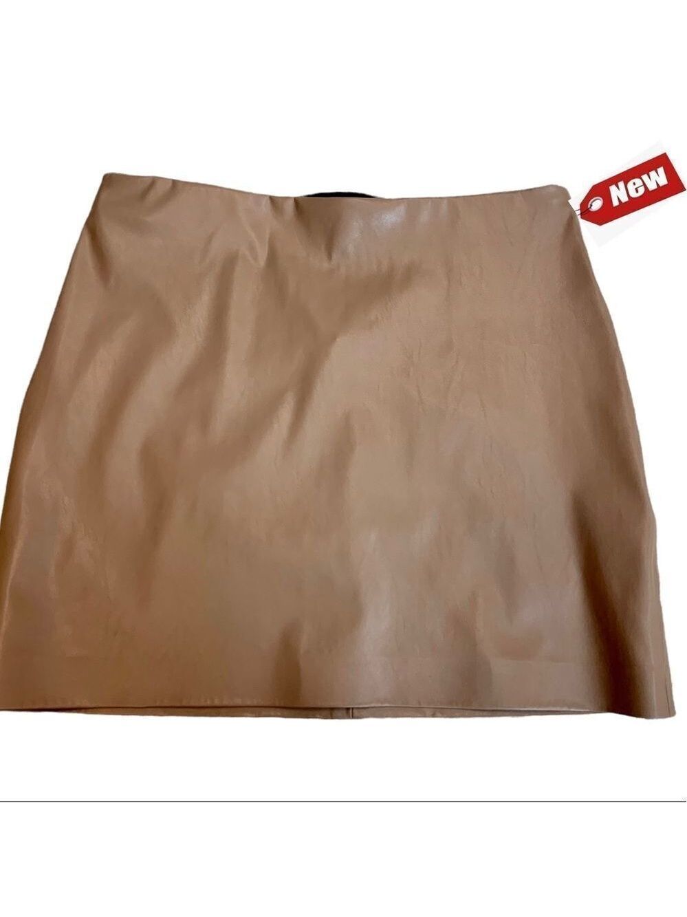 SHINESTAR vegan faux leather mini skirt camel brown Sz L NWT